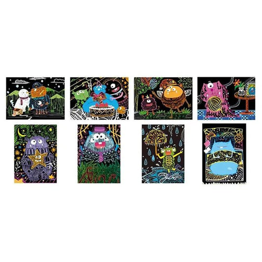 Avenir Scratch Art Kit – Monster | Unleash Creativity with Vibrant Drawings! 4 Themed Scratch Boards and Scratch Tool | Watch Brilliant Colors Unfold, Engaging Activity for Young Artists 3+ - Marah Kids