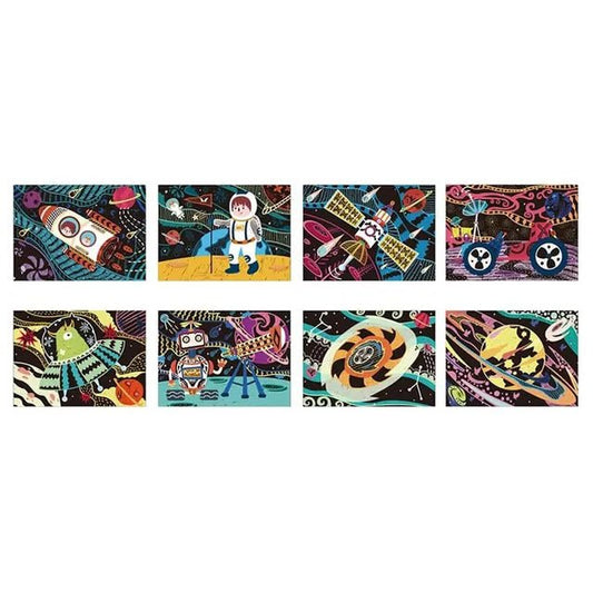 Avenir Scratch Art Kit – Space | Unleash Creativity with Vibrant Drawings! 4 Themed Scratch Boards and Scratch Tool | Watch Brilliant Colors Unfold, Engaging Activity for Young Artists 3+ - Marah Kids