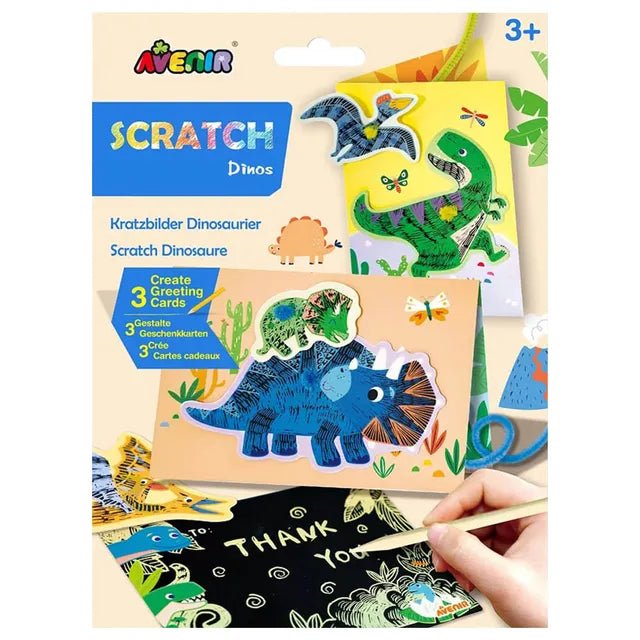 Avenir Scratch - Dinos | Arts & Crafts, Greeting Cards Set | Make Beautiful Greetings Cards | Scratch Art 3+ - Marah Kids