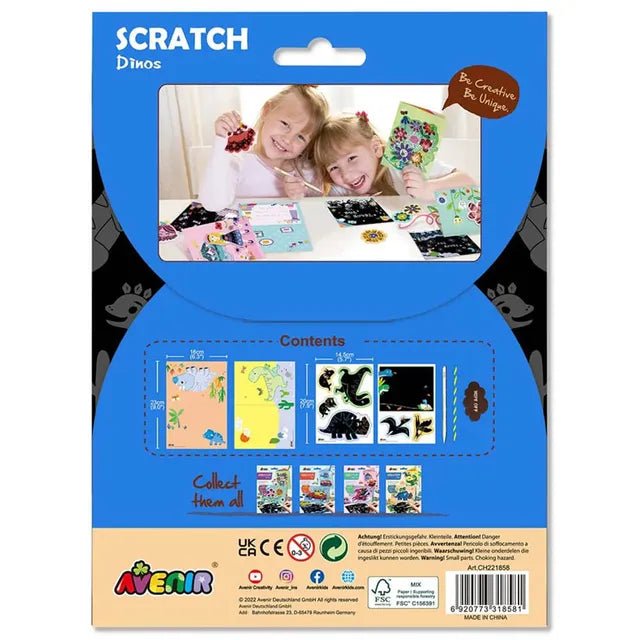 Avenir Scratch - Dinos | Arts & Crafts, Greeting Cards Set | Make Beautiful Greetings Cards | Scratch Art 3+ - Marah Kids