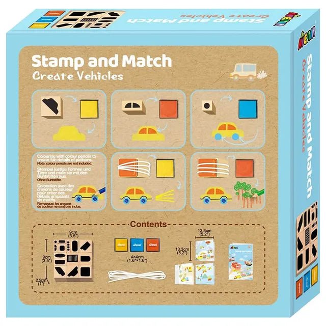 Avenir Stamp and Match - Create Vehicles | Craft Imaginative Vehicles with 15 Wooden Stamps, Spark Imagination & Cognitive Development | Exciting Craft Kit for Kids 3+ - Marah Kids