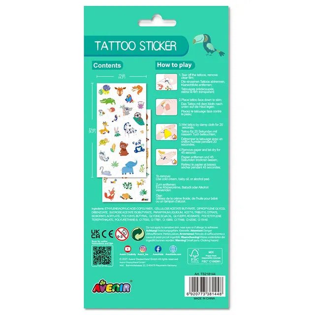 Avenir Tattoo Sticker - Jungle Animal Series | 50pc Set of Temporary Tattoos - High - Quality Water - Based Ink - Safe and Easy to Apply and Remove - Lasts 3 - 5 Days for Kids 3+ - Marah Kids