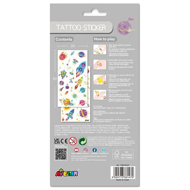 Avenir Tattoo Sticker - Space | 53pc Set of Temporary Tattoos - High - Quality Water - Based Ink - Safe and Easy to Apply and Remove - Lasts 3 - 5 Days for Kids 3+ - Marah Kids