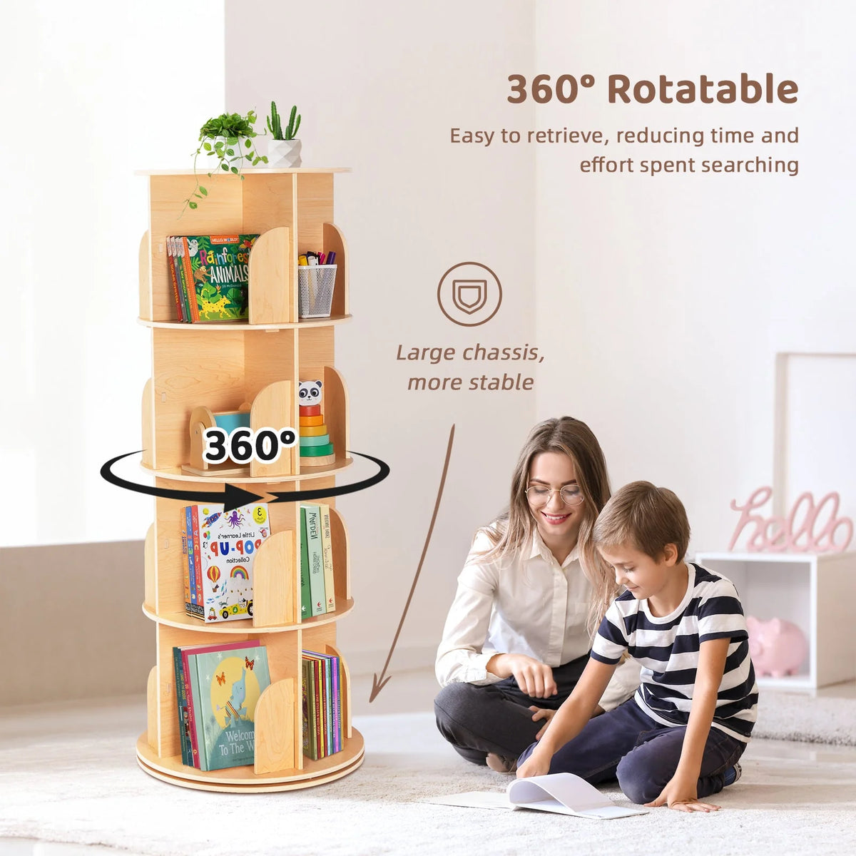 OOOK 4-Tier Rotating Bookshelf storage - view 4 | Marah Kids