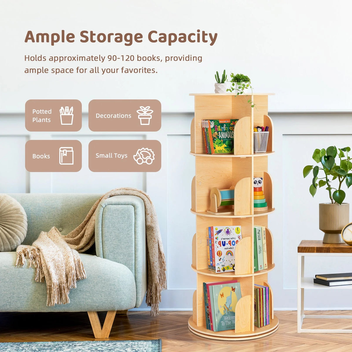 OOOK 4-Tier Rotating Bookshelf kids furniture - view 5 | Marah Kids