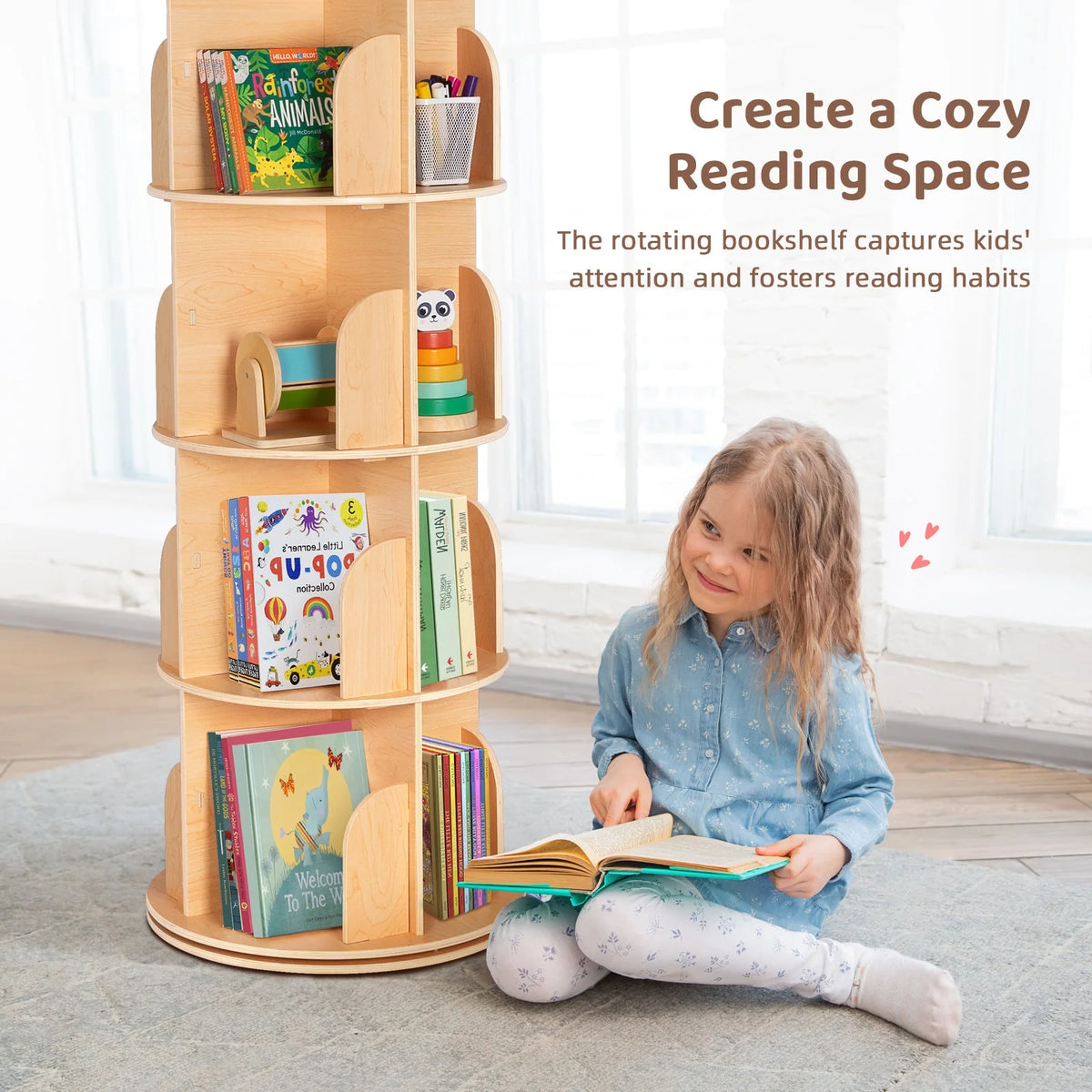 OOOK 4-Tier Rotating Bookshelf storage - view 8 | Marah Kids