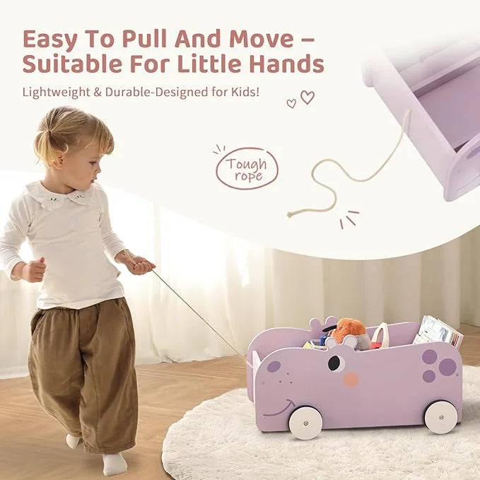 OOOK Hippo Shaped Wooden Book Storage Trolley storage - view 4 | Marah Kids