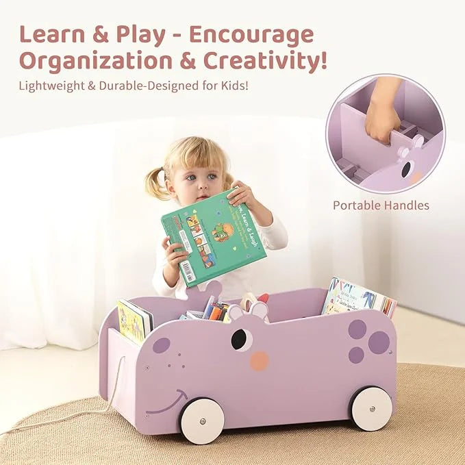 OOOK Hippo Shaped Wooden Book Storage Trolley kids furniture - view 5 | Marah Kids