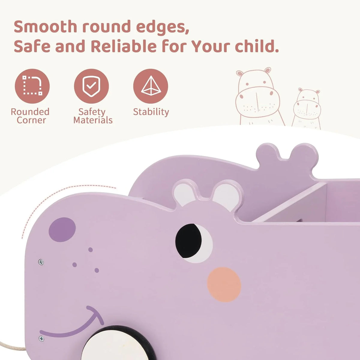OOOK Hippo Shaped Wooden Book Storage Trolley storage - view 8 | Marah Kids