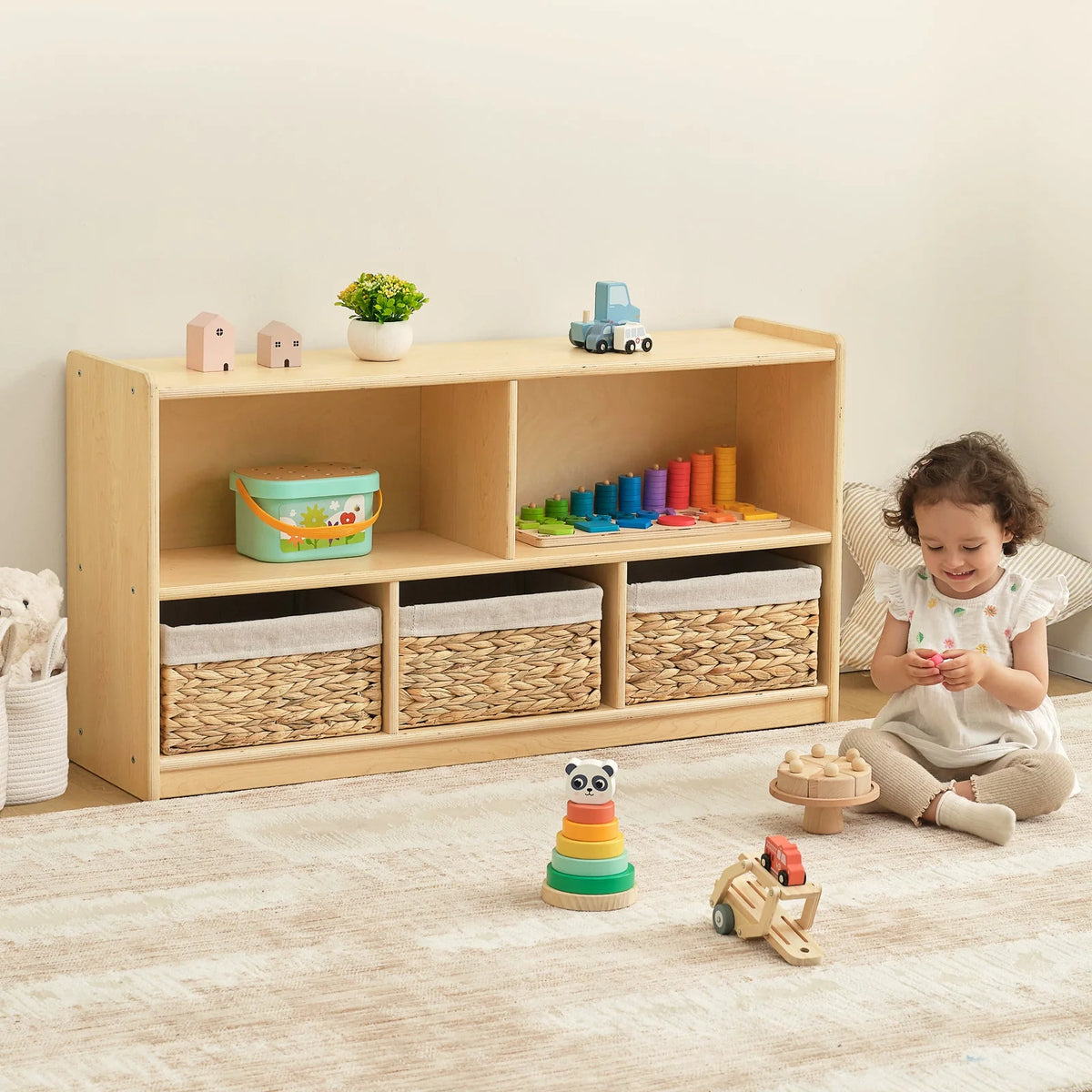 OOOK 2-tier 5 compartment Montessori Bookshelf kids furniture - Marah Kids UAE