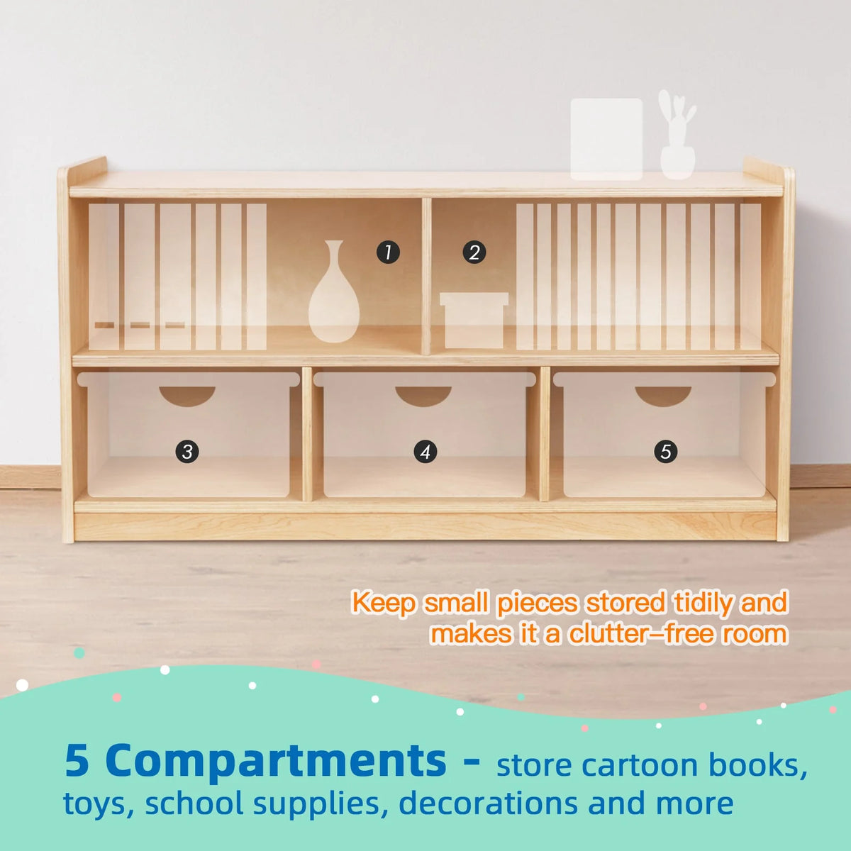 OOOK 2-tier 5 compartment Montessori Bookshelf storage - view 4 | Marah Kids