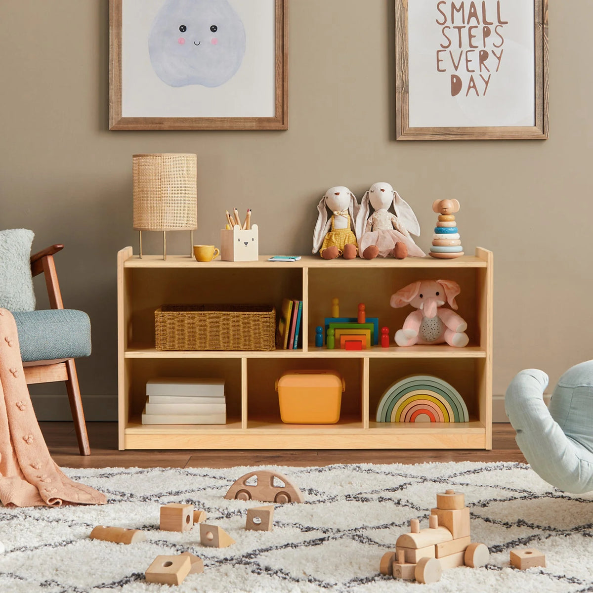 OOOK 2-tier 5 compartment Montessori Bookshelf kids furniture - view 9 | Marah Kids