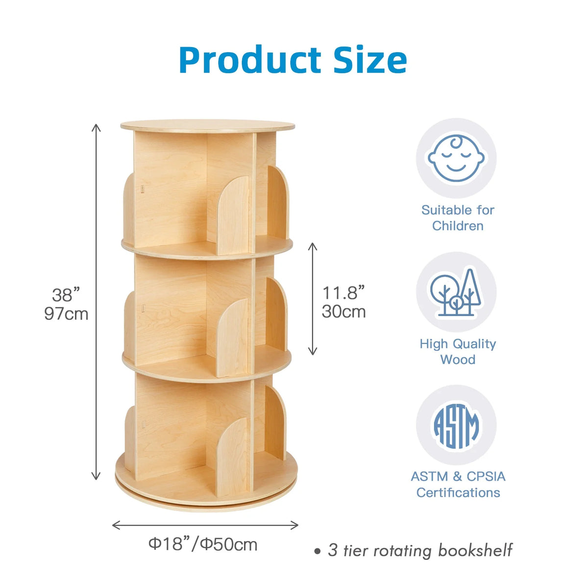 OOOK 3-Tier Rotating Bookshelf kids furniture - view 3 | Marah Kids