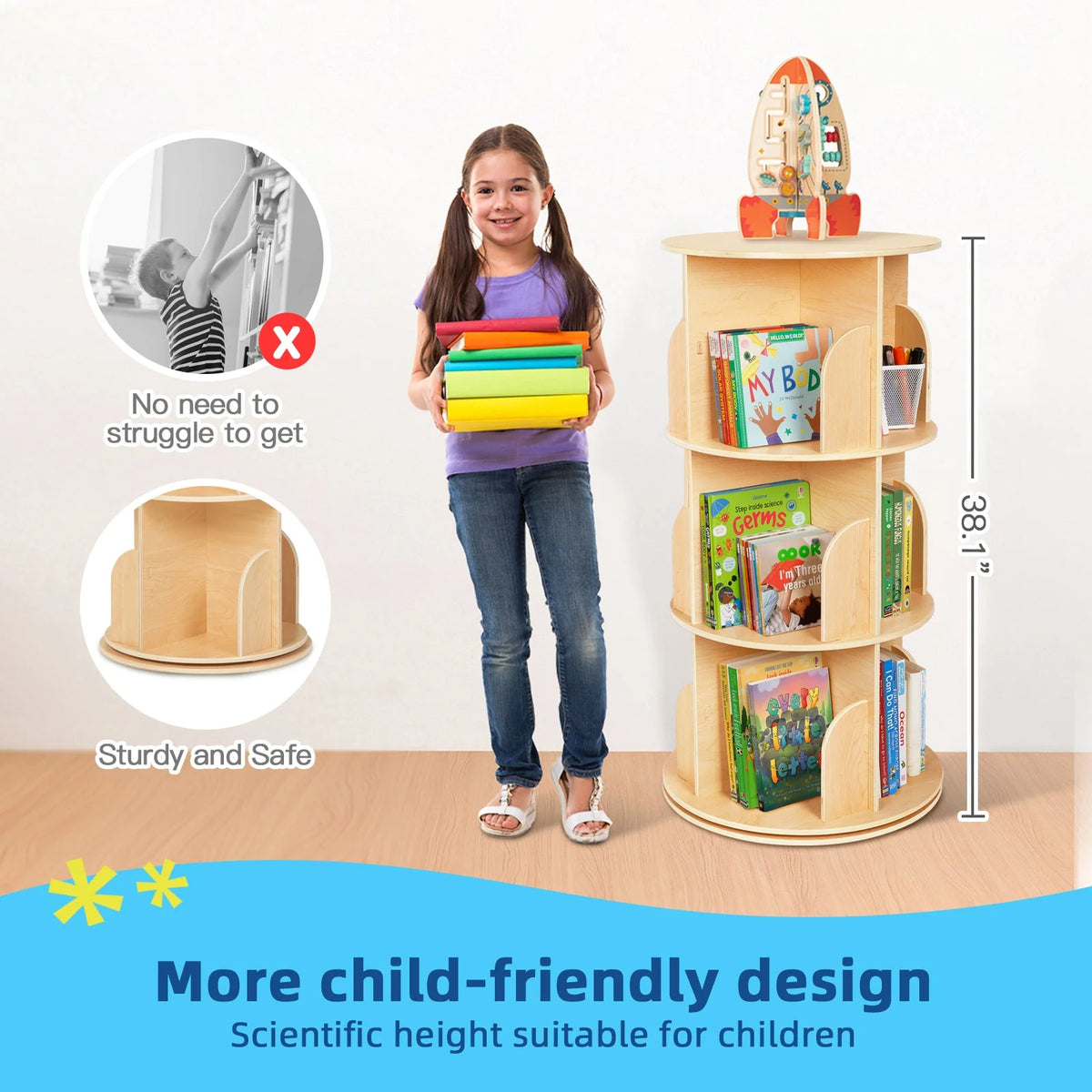 OOOK 3-Tier Rotating Bookshelf storage - view 4 | Marah Kids