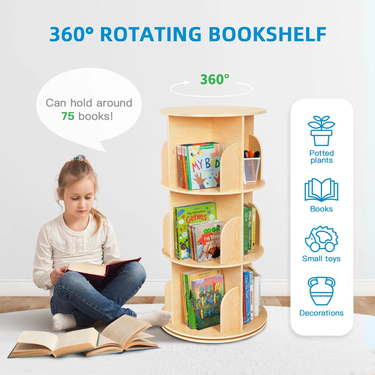 OOOK 3-Tier Rotating Bookshelf kids furniture - view 5 | Marah Kids