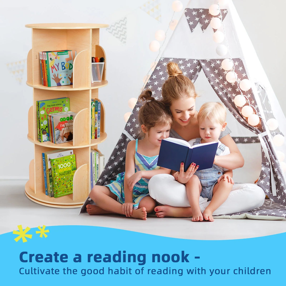 OOOK 3-Tier Rotating Bookshelf storage - view 6 | Marah Kids