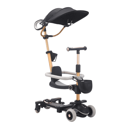 6 - In - 1 - Toddler Scooter with Seat, Backrest, Musical LED Wheels, and Sunshade - Black - Marah Kids