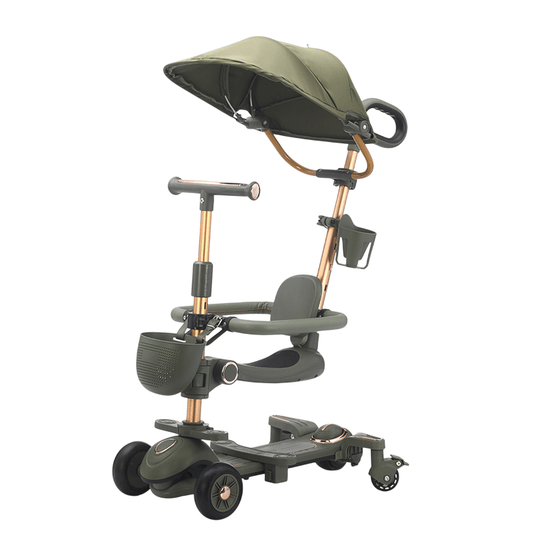 6 - In - 1 - Toddler Scooter with Seat, Backrest, Musical LED Wheels, and Sunshade - Grey - Marah Kids