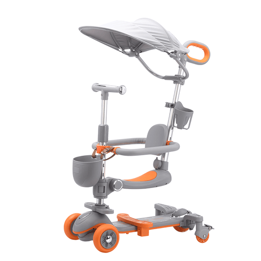 6 - In - 1 - Toddler Scooter with Seat, Backrest, Musical LED Wheels, and Sunshade - Orange - Marah Kids