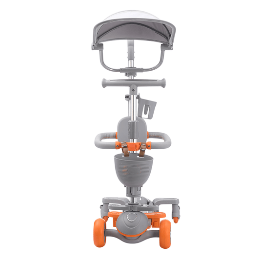 6 - In - 1 - Toddler Scooter with Seat, Backrest, Musical LED Wheels, and Sunshade - Orange - Marah Kids