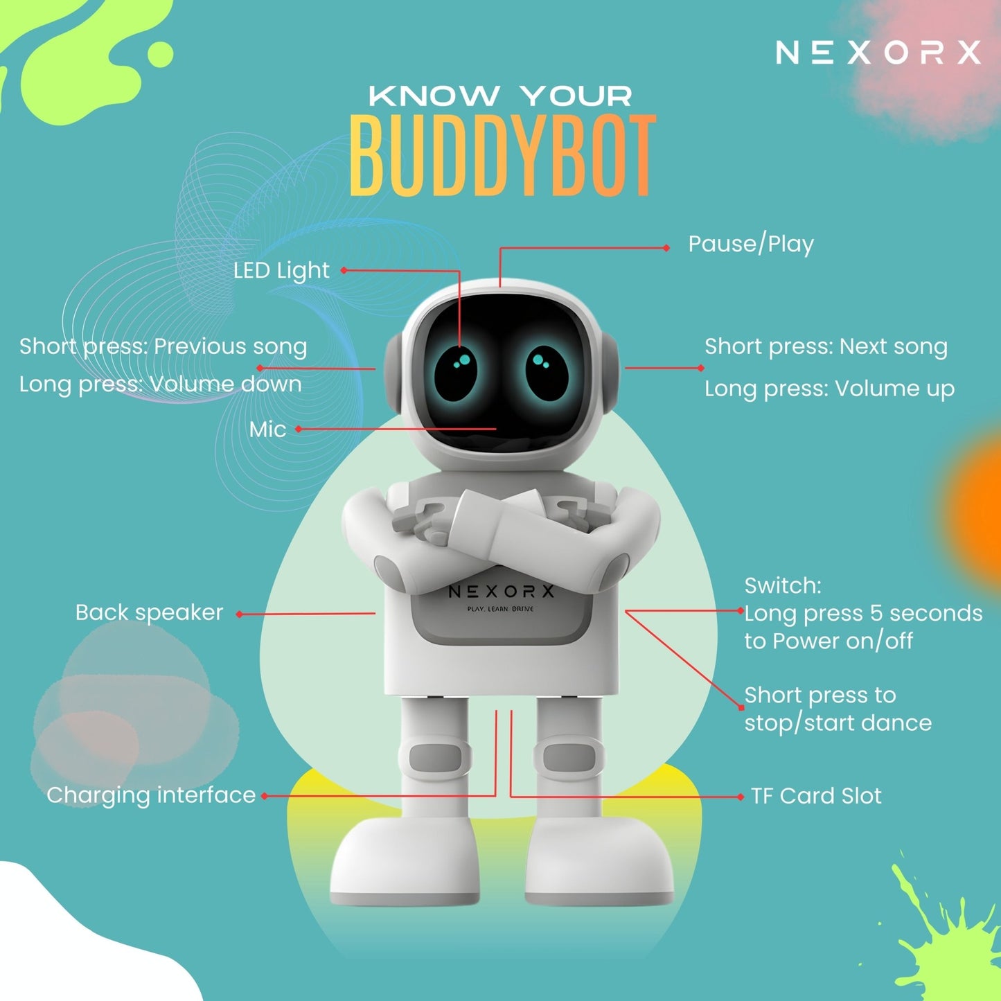 NEXORX Kids Robot with BT Speaker – Grey - Marah Kids
