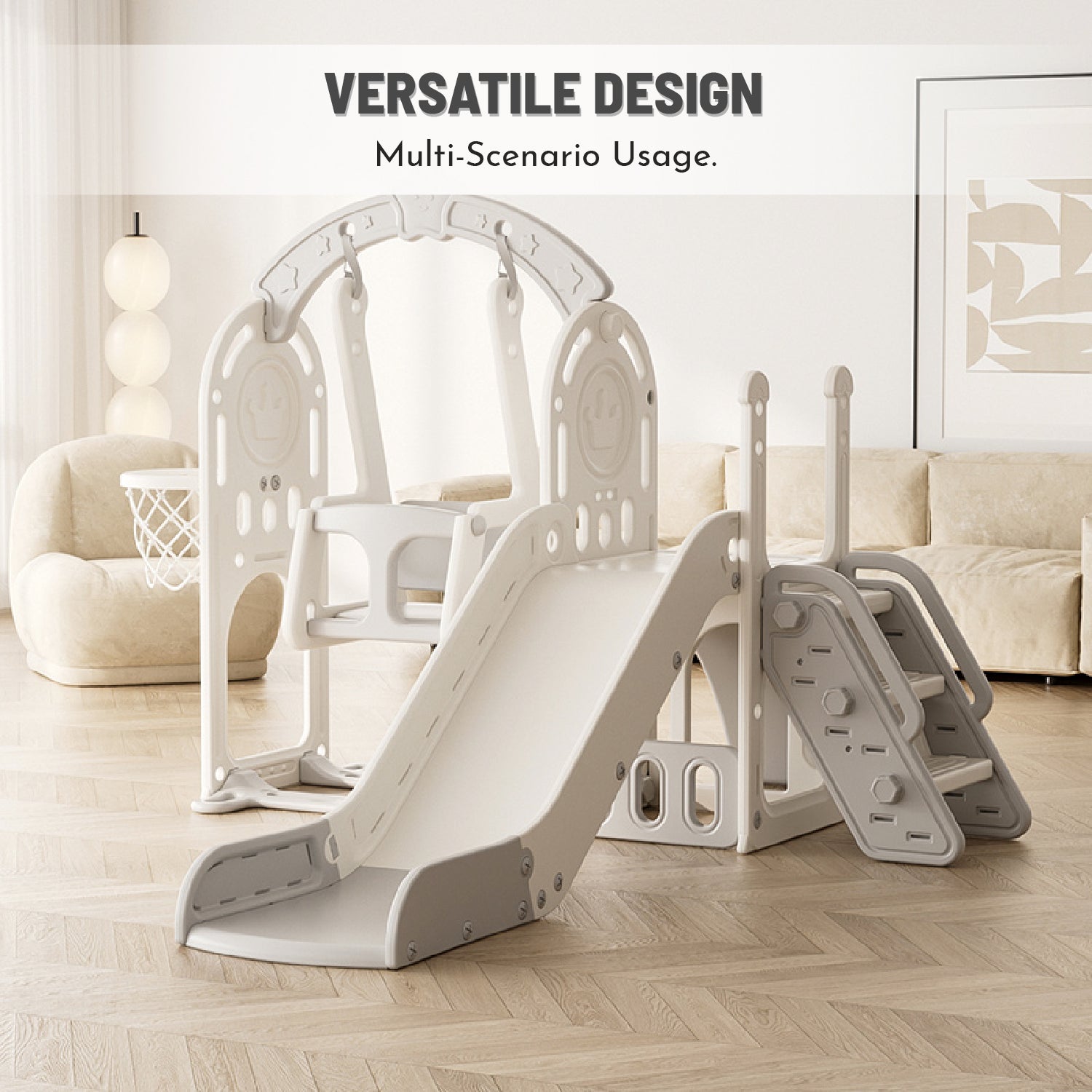 Crown Slide & Swing Set w/ Basketball Hoop - Marah Kids