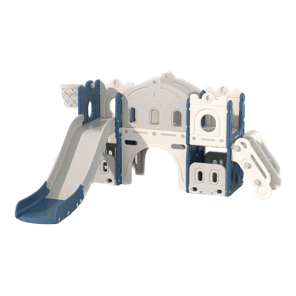 Twin Tower Playhouse with Slide and Basketball Hoop - Marah Kids
