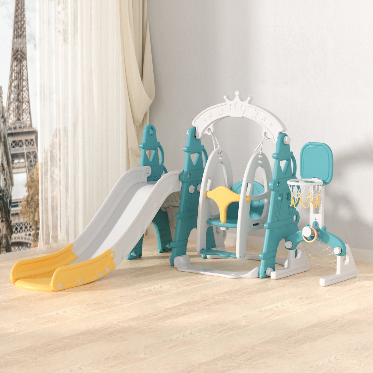 Slide & Swing Set w/ Hoop & Football Goal - Marah Kids