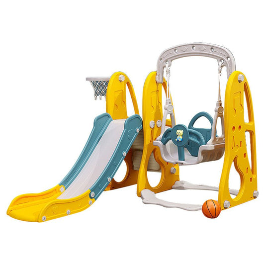 Lovely Baby - Slide & Swing Set W/ Basketball Hoop - Yellow - Marah Kids