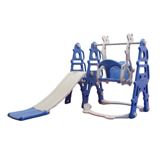 Slide & Swing Set w/ Basketball Hoop - Blue/Grey - Marah Kids