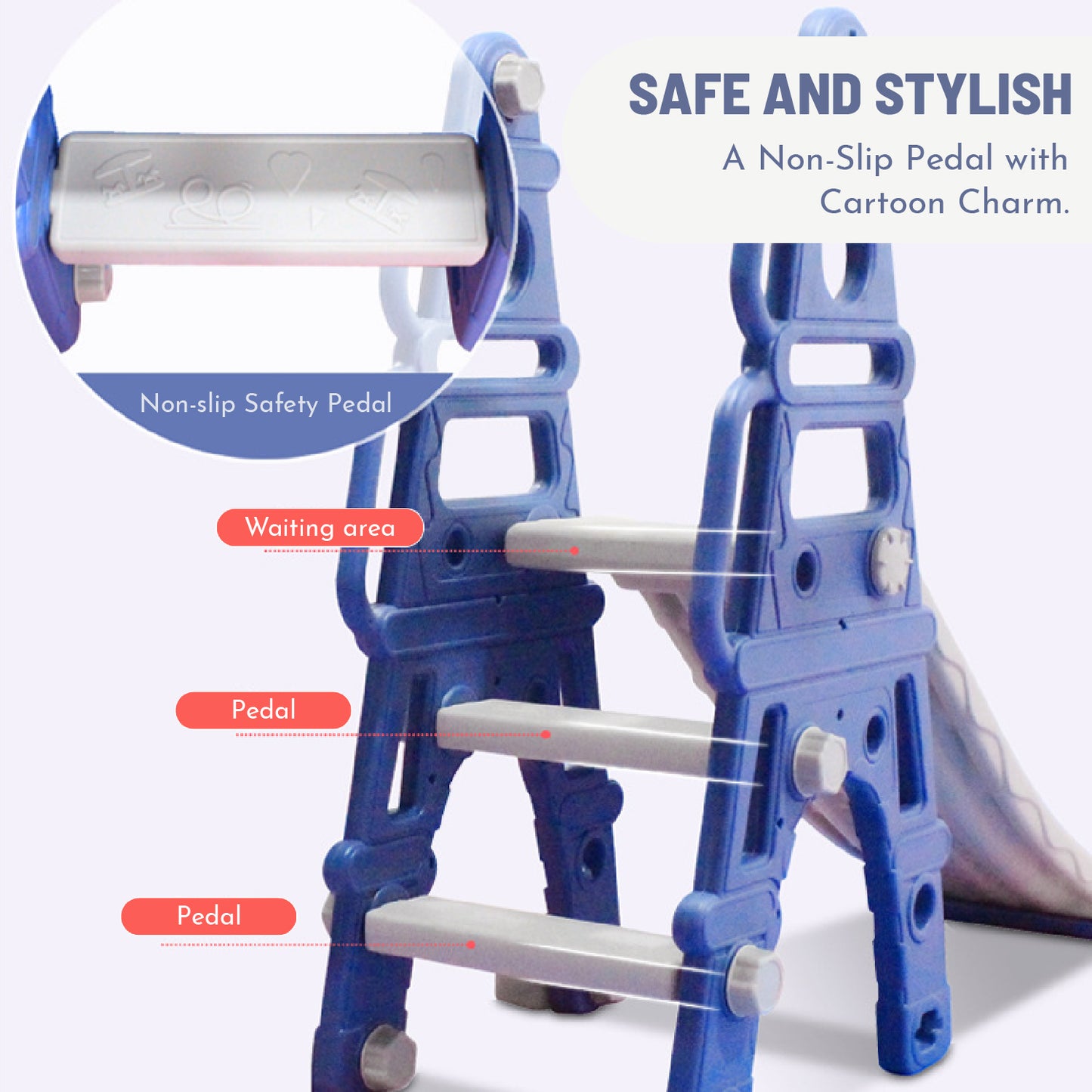 Slide & Swing Set w/ Basketball Hoop - Blue/Grey - Marah Kids