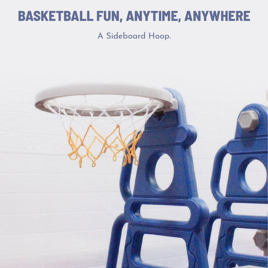 Slide & Swing Set w/ Basketball Hoop - Blue/Grey - Marah Kids