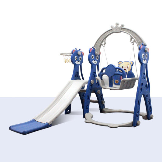 Slide & Swing Set W/ Basketball Hoop - Blue - Marah Kids
