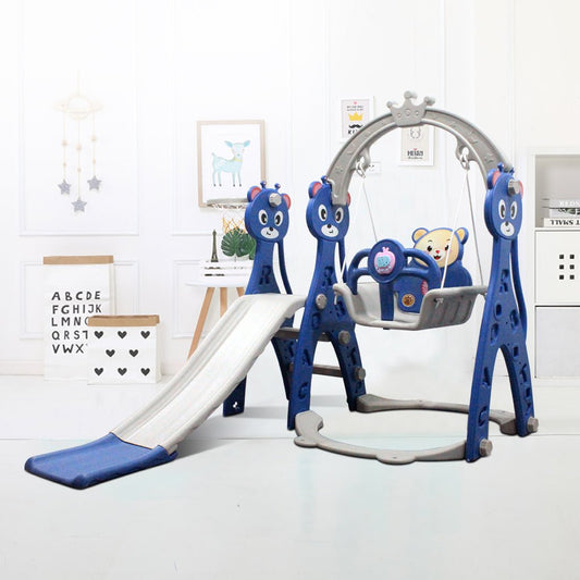 Slide & Swing Set W/ Basketball Hoop - Blue - Marah Kids