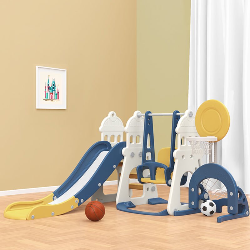 Slide and Swing Set with Basketball Hoop and Football Goal - Marah Kids