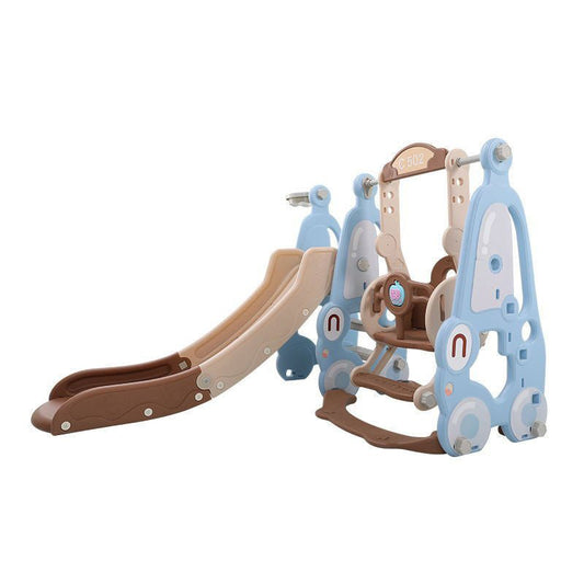 Lovely Baby - Slide & Swing Set w/ Basketball Hoop - Brown - Marah Kids