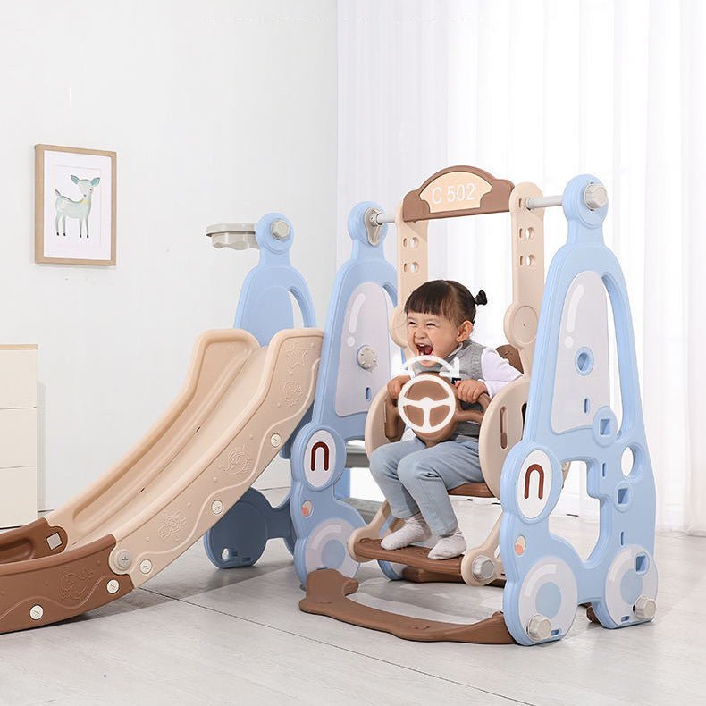 Lovely Baby - Slide & Swing Set w/ Basketball Hoop - Brown - Marah Kids