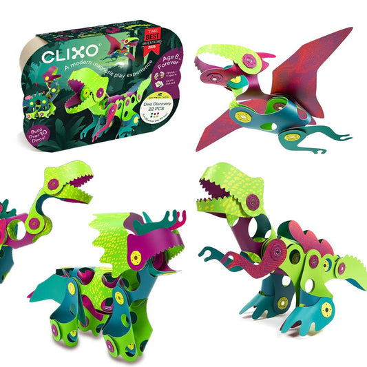 Clixo Dino Discovery Pack - 22 Piece Magnetic Building Set - Marah Kids
