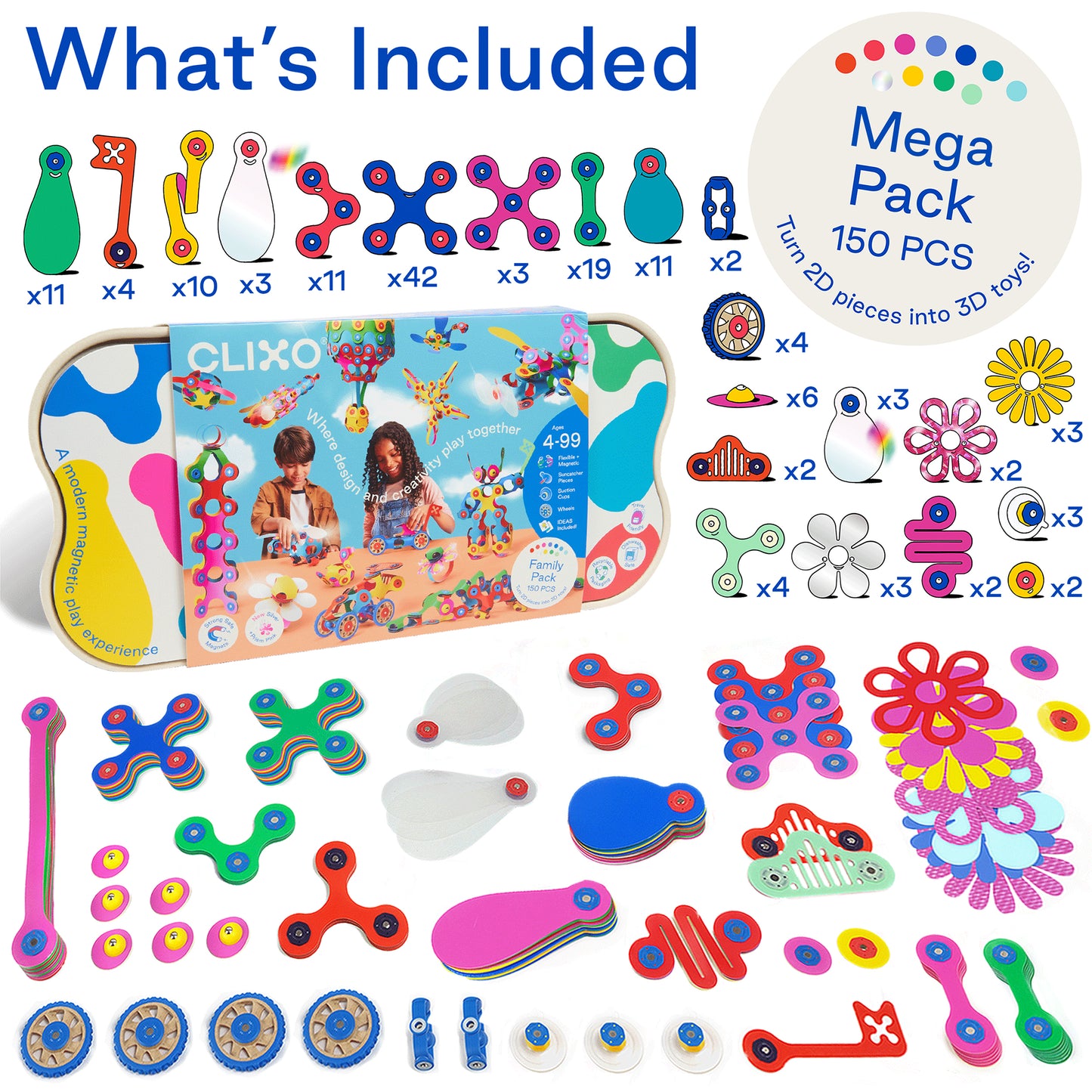 Clixo Family Pack - 150 Piece Magnetic Building Set