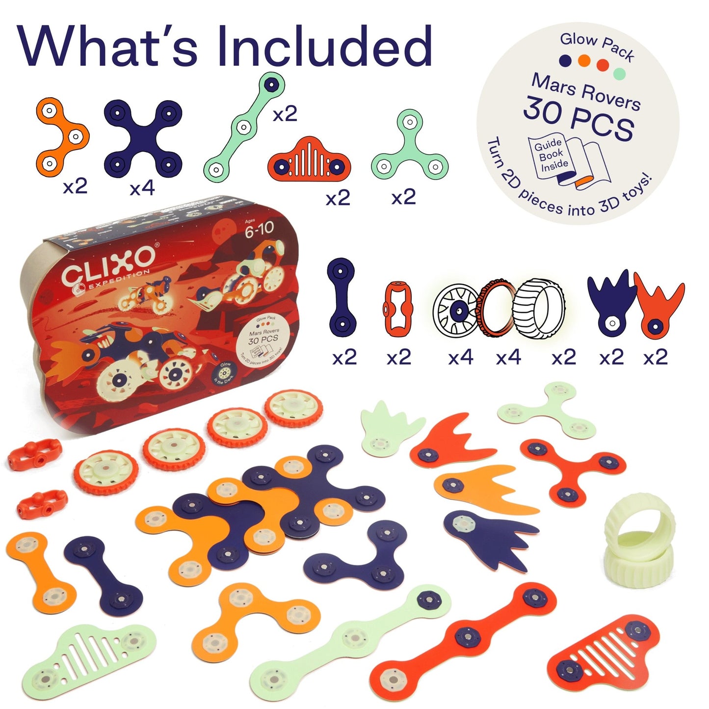 Clixo Mars Rovers Pack - 30 Piece Magnetic Building Set - Marah Kids