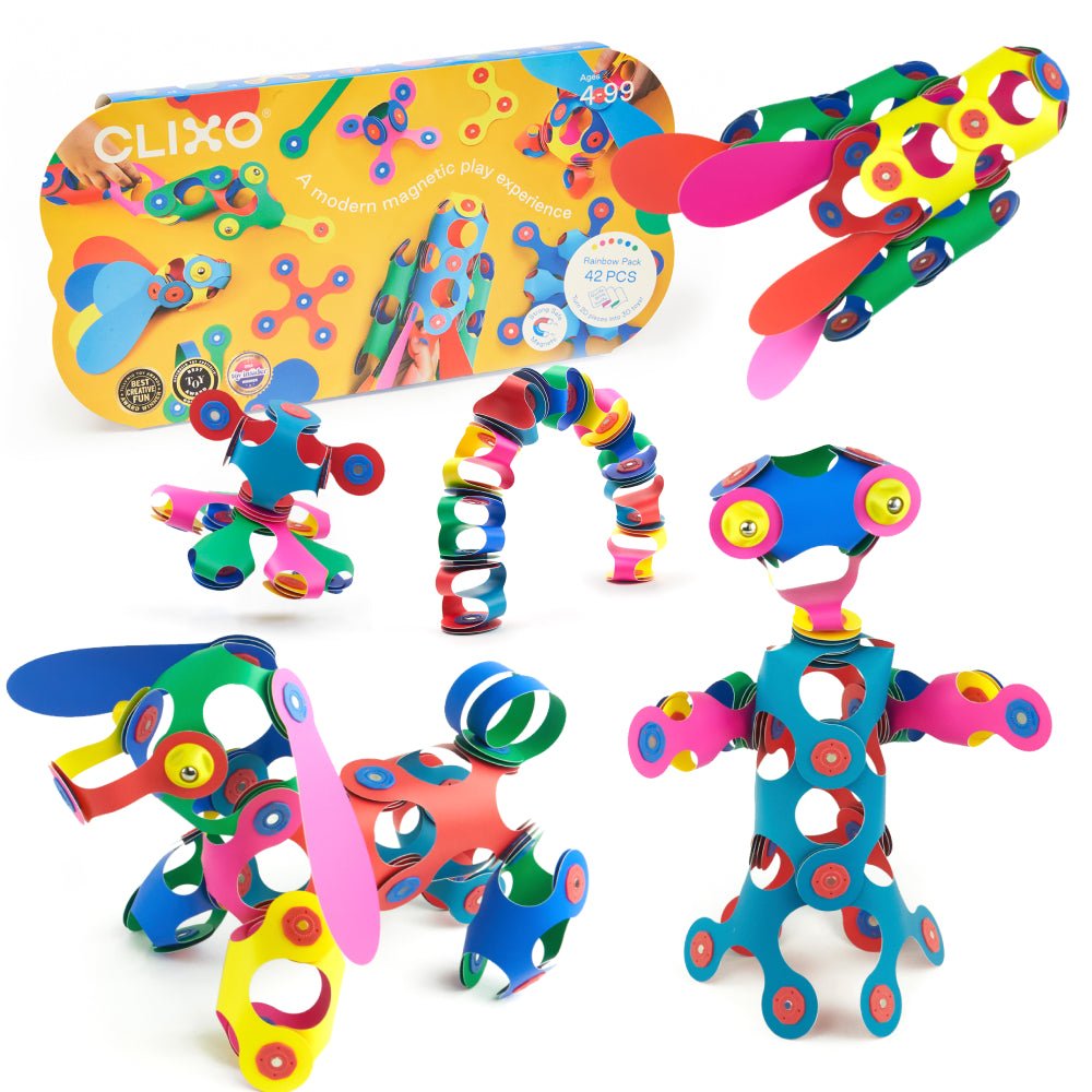 Clixo Rainbow Pack - 42 Piece Magnetic Building Set - Marah Kids