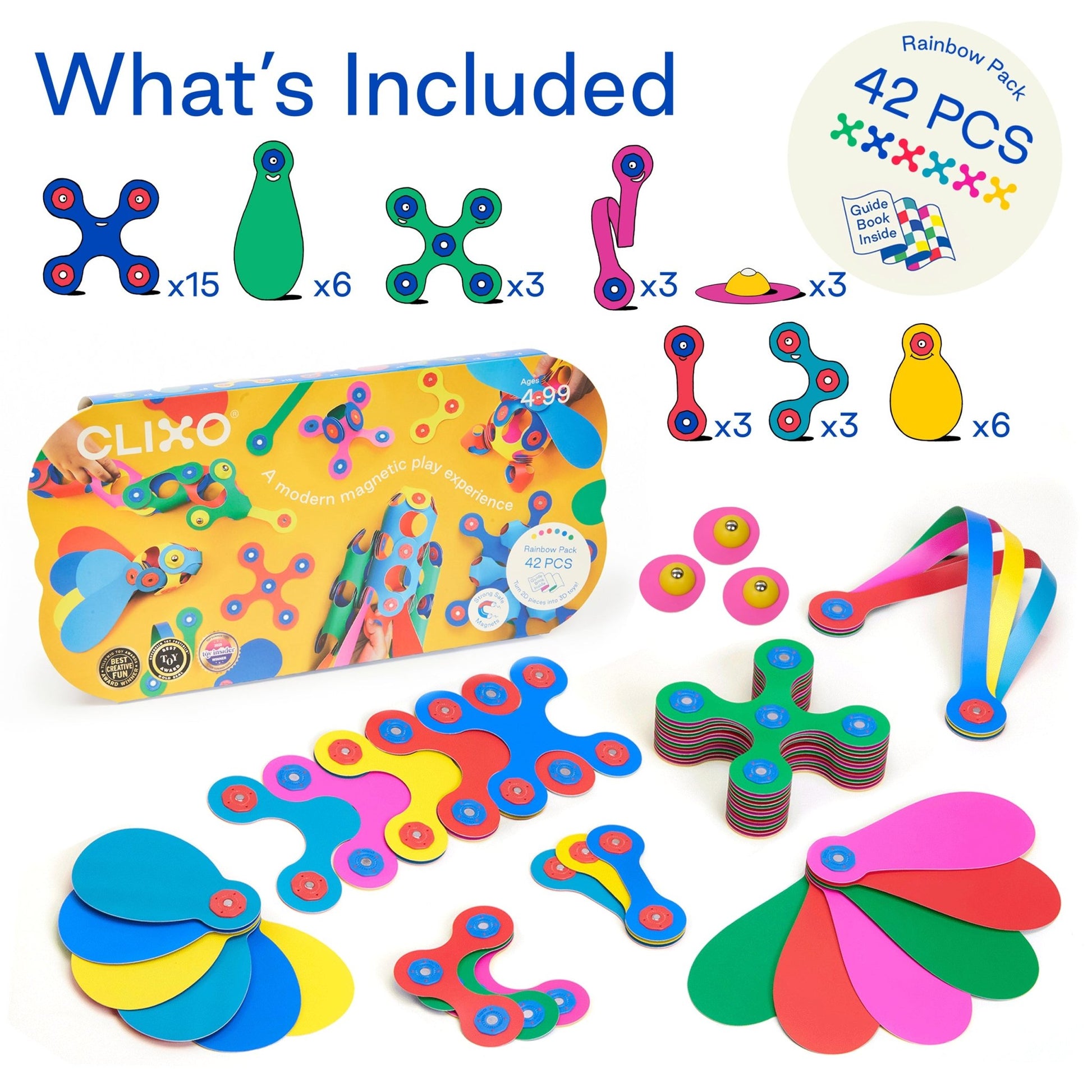 Clixo Rainbow Pack - 42 Piece Magnetic Building Set - Marah Kids