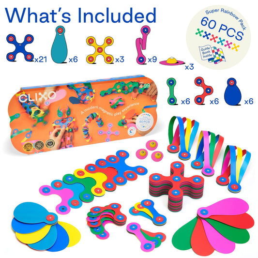 Clixo Super Rainbow Pack - 60 Piece Magnetic Building Set - Marah Kids