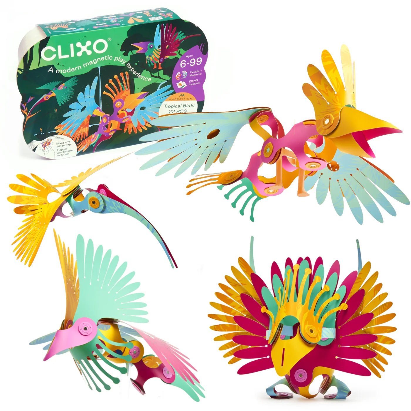 Clixo Tropical Birds Pack - 22 Piece Magnetic Building Set - Marah Kids