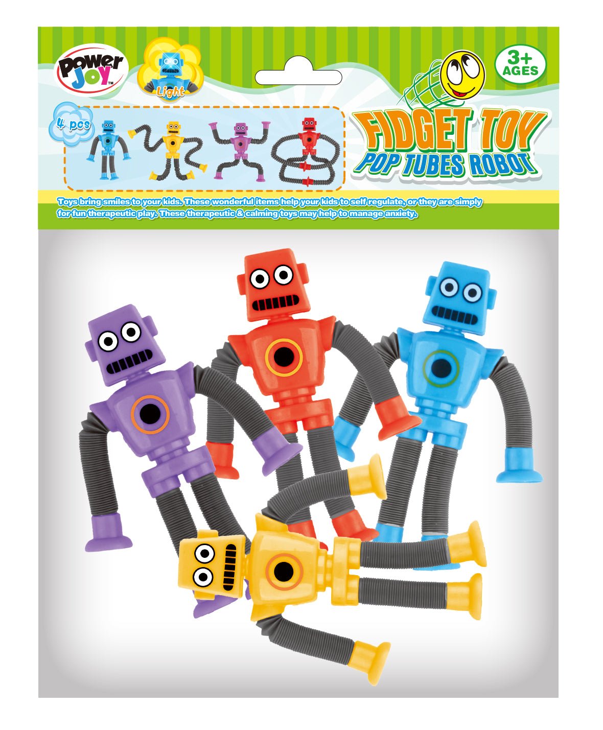 Power Joy - Pop Tubes Robot Fidget Toy Set - Multicolor - 4 Pcs - Marah Kids