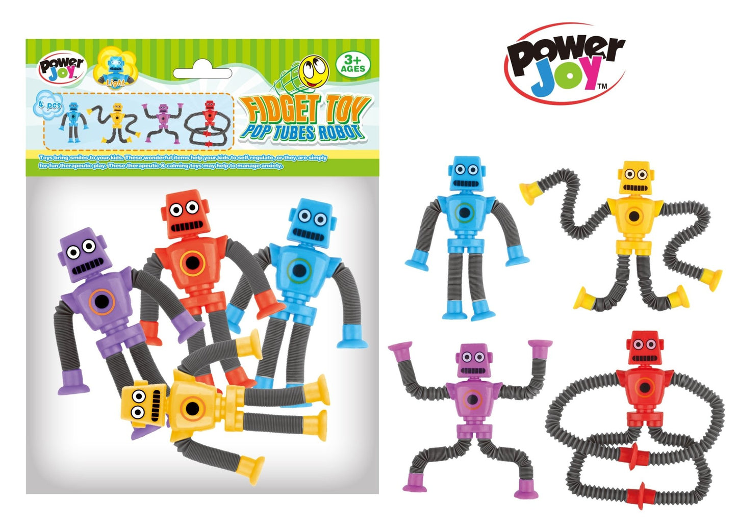 Power Joy - Pop Tubes Robot Fidget Toy Set - Multicolor - 4 Pcs - Marah Kids