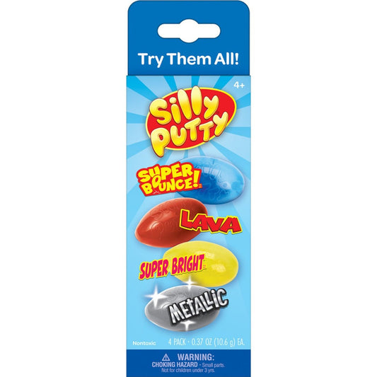 Crayola Silly Putty Specialty Pack – 4 Count | Superbounce, Lava, Superbright & Metallic Eggs | Classic Stretchy Toy for Kids & Adults, Sensory Fidget Fun, Safe & Nontoxic - Marah Kids
