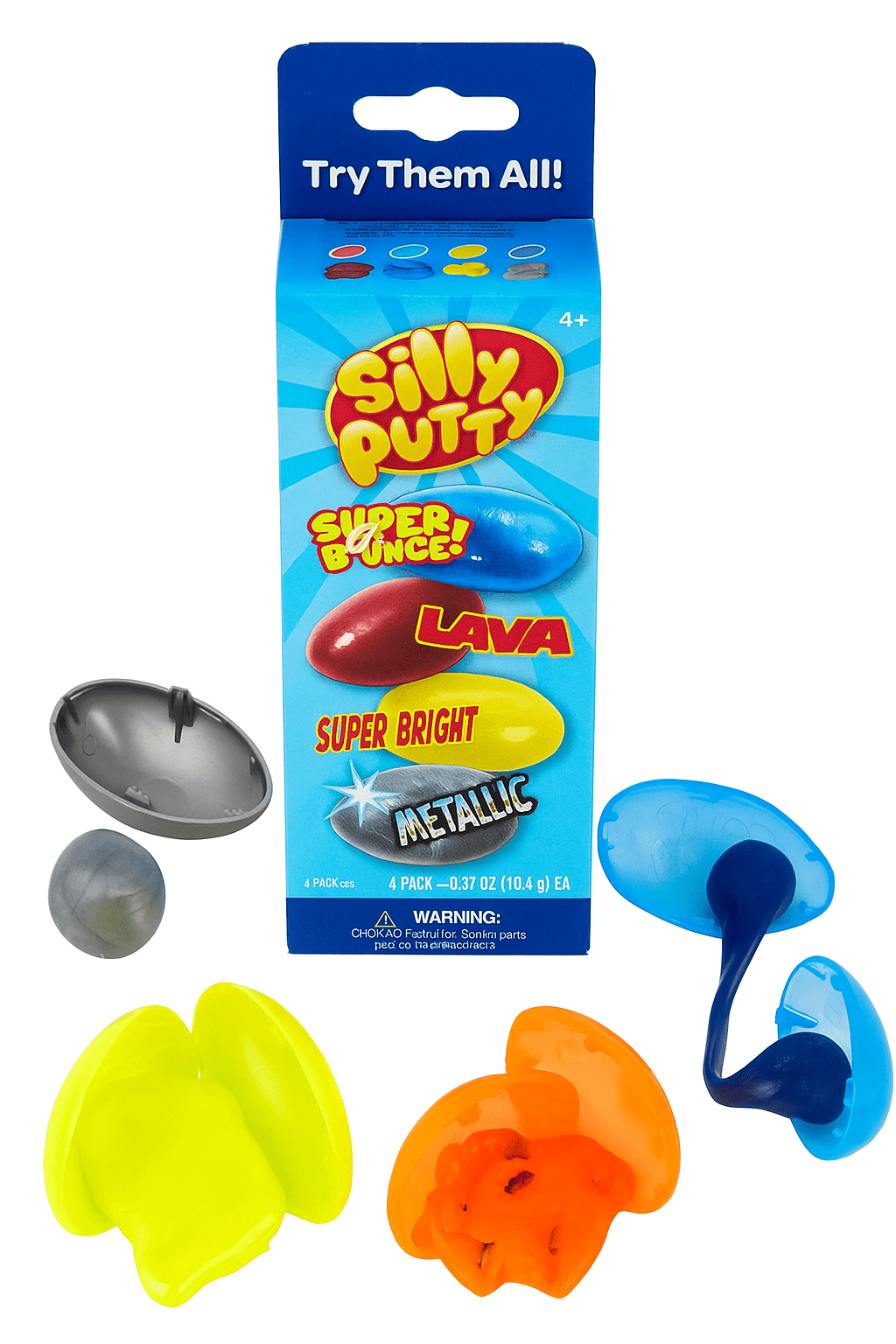 Crayola Silly Putty Specialty Pack – 4 Count | Superbounce, Lava, Superbright & Metallic Eggs | Classic Stretchy Toy for Kids & Adults, Sensory Fidget Fun, Safe & Nontoxic - Marah Kids