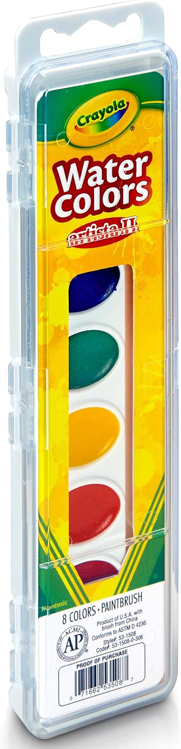 Crayola Artista II Watercolors Set – 8 Classic Washable Colors with Paintbrush Ages 3+ - Marah Kids