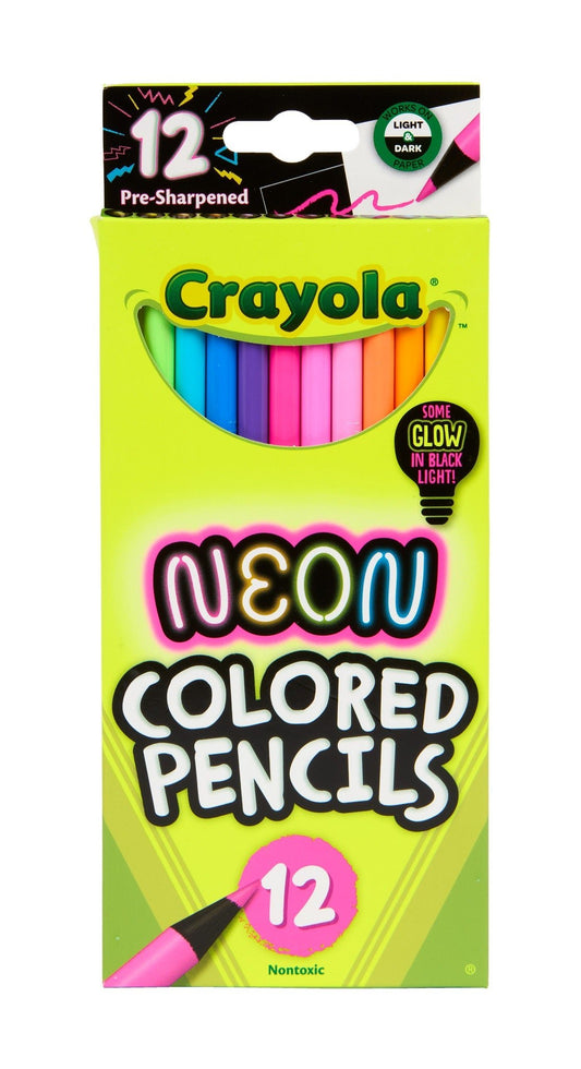 Crayola Neon Colored Pencils – 12 Vibrant Fluorescent Colors That Glow Under Black Light | Pre - Sharpened, Durable & Non - Toxic Art Pencils for Kids and Artists - Marah Kids